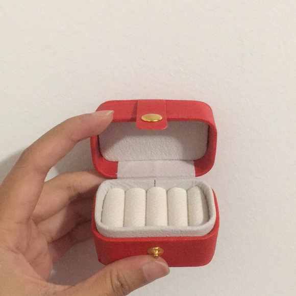 Mini Red Portable Travel Ring Box Organizer with Snap Button Closure - Picture 5 of 8